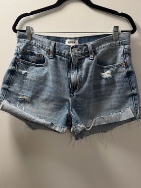 Pistola Light Blue Distressed Frayed Hem Denim Shorts